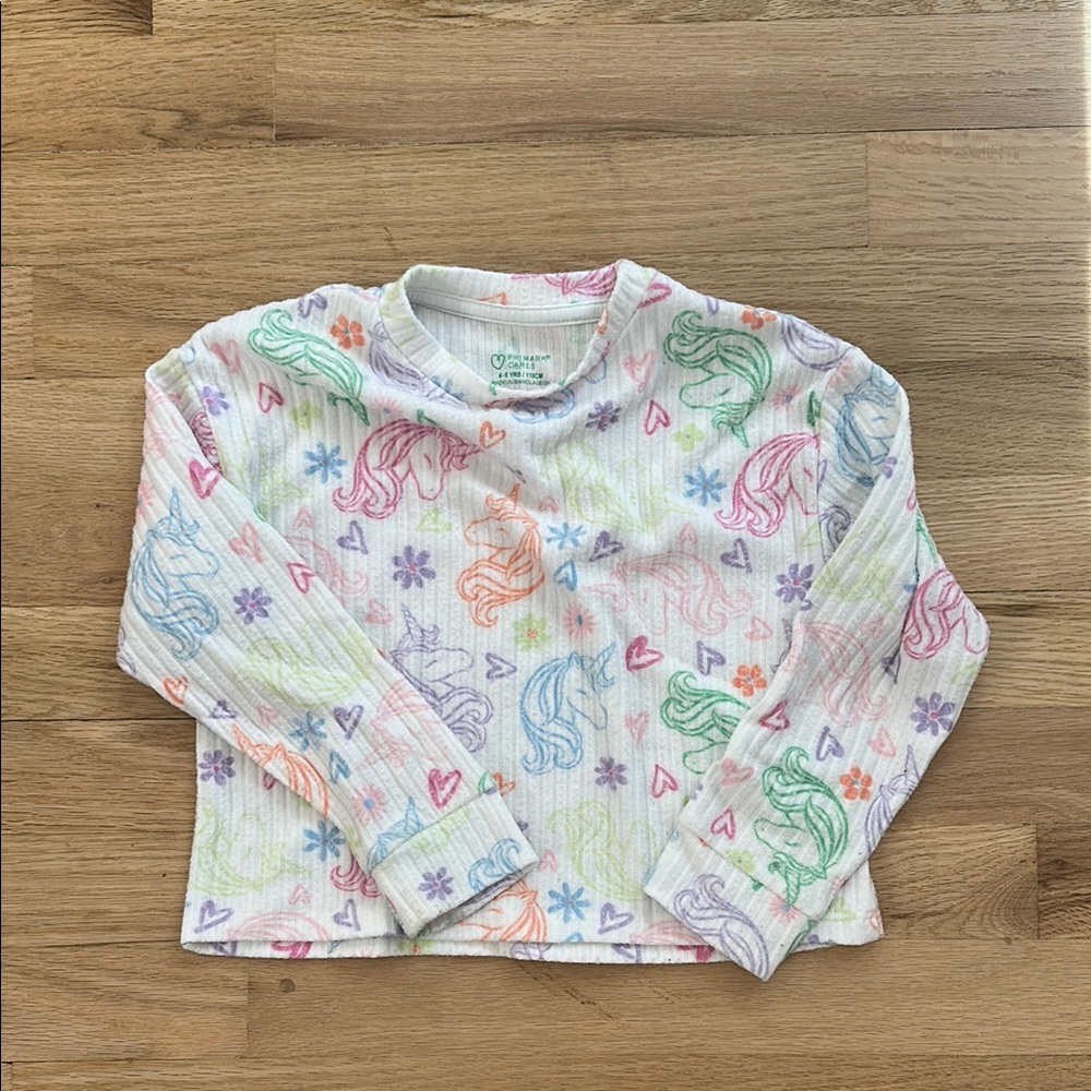 Colorful Unicorn and Heart Print Long Sleeve Shirt